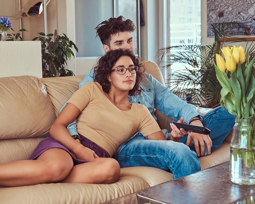 a couple watching tv